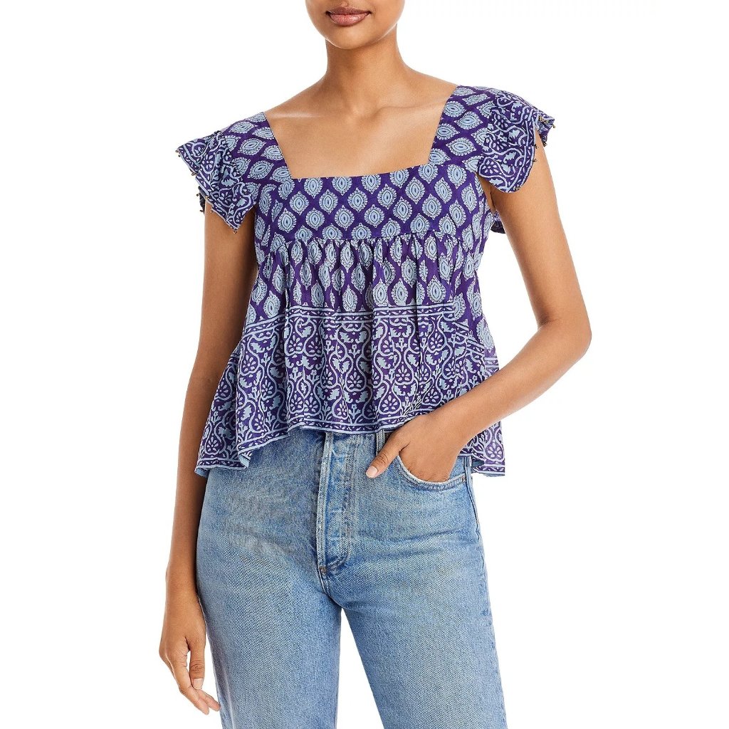 Bell Rey Beaded Border Print Top - Nwt - Medium